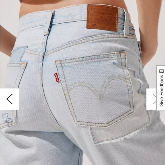 LEVIS 501 Crop Light Wash Patchwork Denim High-Rise Straight-Leg Jeans - Picture 6 of 12